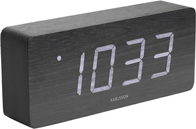 Karlsson Wecker Tube - Schwarz - 21x9x4,5cm - Rechteck - Holzfurnier - Wecker für Schlafzimmer - Weihnachtsdekoration - Geschenk für sie