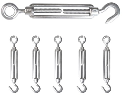 Muzata 5Pack M6 Turnbuckle Heavy Duty Hook and Eye Stainless Steel Cable Railing Wire Rope Hardware Kit String Light Hanging Tension Wire Kit for Wire Rope Tension CN11