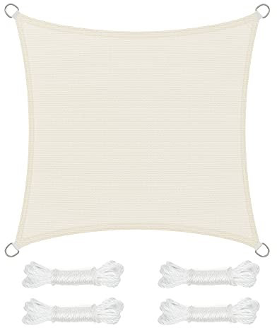 SONGMICS Sonnensegel 4 x 4 m, Sonnenschutz aus HDPE-Gewebe, luftdurchlässig, wasserdurchlässig, für Terrasse, Garten, Balkon, Camping, quadratisch, konkav, 2 m Seile, beige GSS44IVV1