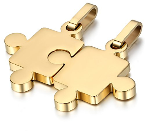 JewelryWe Schmuck 2PCS Paare Halskette Partnerketten Freundschaftsketten Partneranhänger Edelstahl I Love You Herz Puzzle Anhänger Kette mit kostenlos Gravur