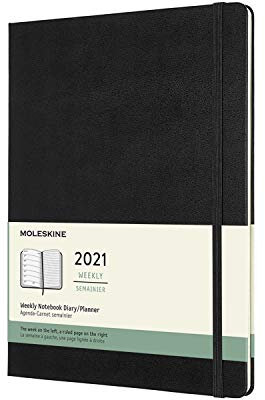 Moleskine Wochenplaner 2021, 12 Monate Wochenkalender, Wochenplaner und Notizbuch, fester Einband, Format XL 19 x 25 cm, Farbe Schwarz, 144 Seiten