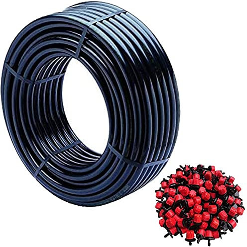 Suinga - Tropfschlauch Perlschlauch Tropfrohr 16 mm Schwarz (100m) + 100 Einstellbare Tropfer 0 bis 70 l/h