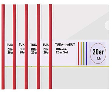 TUKA-i-AKUT 20st. A4 Sliding Bar Binder, PP Transparent Klemmschienen Berichte Umschlag, Abdeckungen Grip Binding Bars Dokumente Klassifizierung, 20er Set, Schiebe Bar in Rot, TKD8040-red-20x