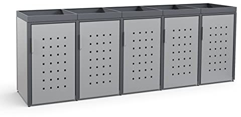 MEISTERBOX – 5er Mülltonnenbox Mülltonnenverkleidung mit Pflanzdach - 240L - Korpus Signalgrau/Pfosten & Dach Anthrazit