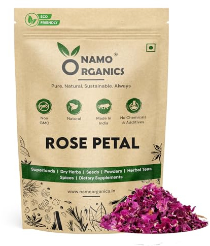 Namo Organics - Sun Dried Rose Petals (Fresh Crop) - Dry Rosa Gallica - 100% Edible for Food - 100 Gm (Dried Rose Petals, 100 Gm)