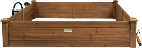 needs&wants® Carré Potager en Bois, lit de Jardin surélevé XL, kit jardinière en Bois rectangulaire pour Jardin Balcon terrasse extérieur, 120 x 120 x 26,5 cm, Brun Marron