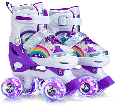 SHDSL Girls Roller Skates for Kids Beginners 4 Size Adjustable Roller Skates, Light UP 8 Wheels for Girls Roller Skate Fun Illuminating Roller Skate for Kids Girl Boys patines para niñas