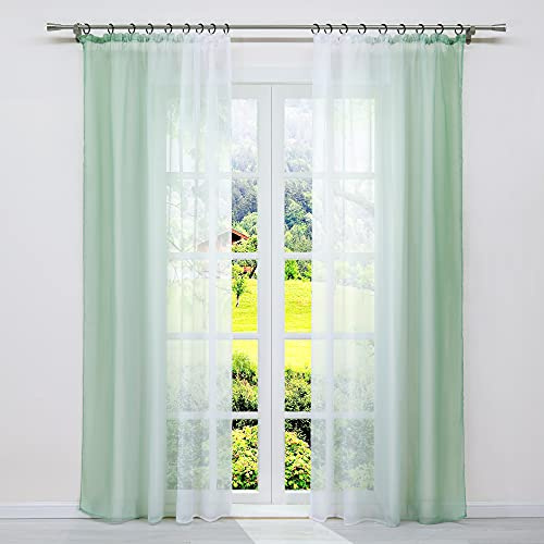 SCHOAL Gardinen mit Kräuselband Transparente Vorhänge Voile Fensterschal Modern Gardinenschal Farbverlauf 2 Stück BxH 140x225cm Grün