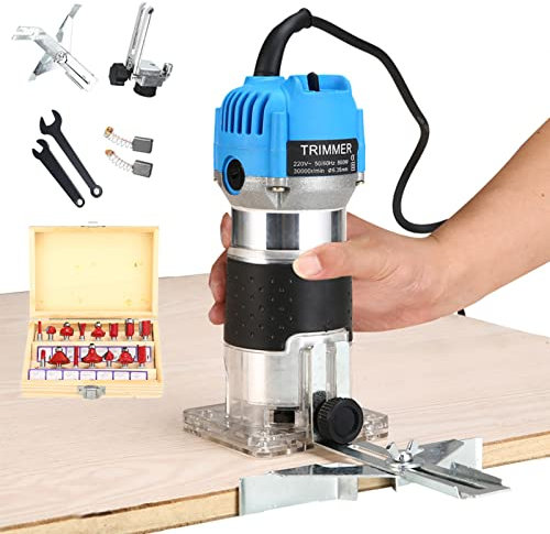 ZPYXBH Fresadora Router Eléctrica Para Madera, Recortadora De Mano Compacto, Laminador De Madera Para Carpintería, Router Enrutador, Carpinteros Herramienta Fresadora 800W 30000R/Min