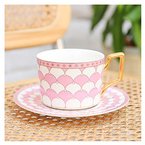 ZJCNHY Tasse de café Marocaine et Soucoupe en céramique Cappuccino après-midi Tasse de thé 250ml Service à Café 601 (Color : Flowers Pink)