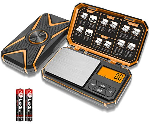 Digitale küchenwaage 1000g/0,1g, Feinwaage,Taschenwaage, Präzisionswaage, Waage Gramm, Mini Lebensmittel waage für Münz, Unkraut (Batterie enthalten)–Orange