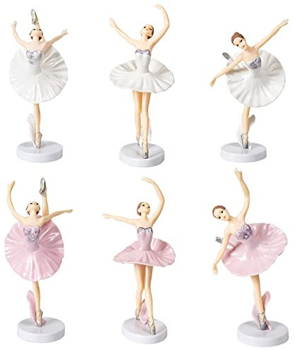 BestAlice 6 x Ballett-Mädchen-Kuchenaufsätze, 3 x rosa ++3 x weiße Ballerina-Cupcake-Topper, tanzende Mädchen-Figuren mit Sockel, Mini-Ballerina-Mädchen-Figur für Dessert-Tischdekoration
