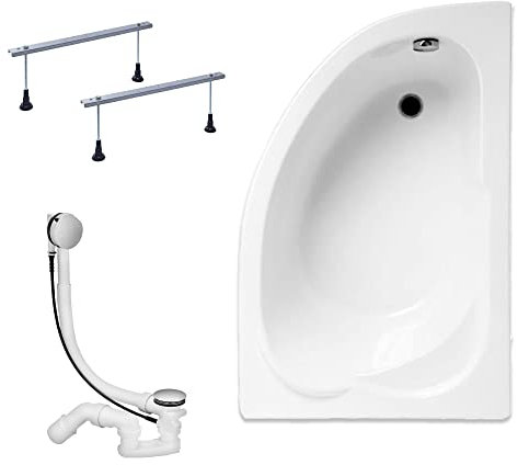 KOLMAN Badewanne STANDARD Eckbadewanne 130x85 Rechts ohne Verkleidung, Ablaufgarnitur und Füßen Komplettset 3in1 Premium Original Acryl Wanne Siphon