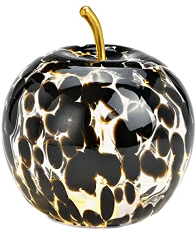 G. Wurm Dekoleuchte Apfel (S) Glas, Schwarz gepunktet, Apfel Lampe mit LED Lichterkette, Dekolampe, Tischleuchte, Apfellampe