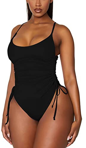 RPAEOY Women Swimming Costume Ruched One Piece Tie Side Swimsuit Tummy Control Low Back Sexy Push Up Beach Swimwear Retro Bikini Bathing Suit (Black,S)