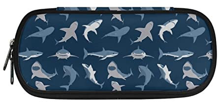 Dolyues Federmäppchen, großes Fassungsvermögen, für Jungen, Mädchen, Stifteetui, Tasche, Halter mit Fächern, Blauer Hai, Taschen-Organizer