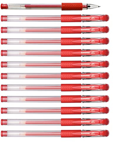 OFFICER PRODUCTS DONAU Gelkugelschreiber Gelstifte Kugelschreiber Gelschreiber/Geltinte Farbe: Rot Classic/ 12 Stück (12er Pack)/ Kugeldurchmesser: 0,5 mm/Wasserfeste und Nicht verblassende Tinte