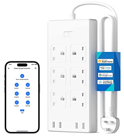 Meross Smart Power Strip, 6 Gang 4 USB Ports Smart Extension Lead, Compatible with Apple HomeKit, SmartThings, Amazon Alexa, Google Home, Voice/Remote Control, 6ft Long Cord, 2.4GHz WiFi Only, 3250W