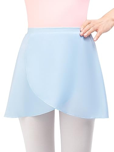 Monbessi Dansande balettkjol för barn dam - (Höjd: 120–175 cm) Chiffongplånbok danskjol smal midja, Färg: blå, S