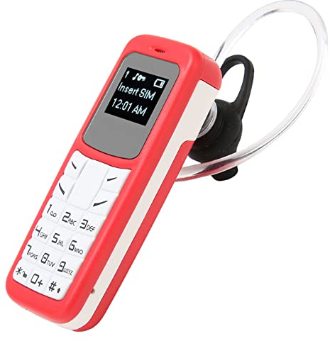 Handy, Bluetooth-Handset, 0,66 Zoll, Entsperrter Bluetooth-Kopfhörer, Wählgerät mit Ohrbügel, Unterstützt SIM-Karte, 2G GSM, Kleines Mobiltelefon (Rot)