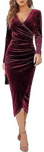 CheChury Donna Sottile Vestito Gonna Lunga in Velluto Abito con Scollo A V Vestiti Eleganti Donna Abiti da Cerimonia Abito Lungo Sera Vestiti da Cerimonia Abito da Sera Partito Festa Banchetto