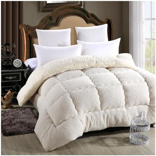 ZTGL Trapunta Piumino Invernale in Sherpa Vello + Cotone, Caldo Piumone in Morbida Cashmere Imitazione Effetto Pile Tinta Unita Inverno Coperta Pesante per Letto Matrimoniale,Bianca,150x200cm(2.5kg)
