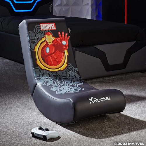 X-Rocker Silla mecedora oficial de Marvel Iron Man Video Rocker para jóvenes, asiento mecedor plegable con licencia oficial de Marvel, asiento de consola de juegos, silla de piel sintética para niños