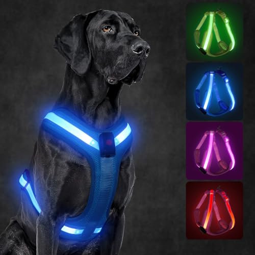 KOSKILL LED Hundegeschirr Wiederaufladbares Beleuchtetes Hundegeschirr Leuchtet Im Dunkeln LED Hundeweste Reflektierend Hundelichter für Nachtspaziergänge