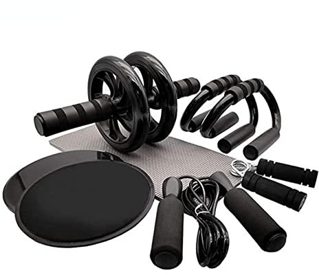 Abs Rad 6pcs Anzug & Jump Seil ohne Geräusch Bauchrad mit Matte for Arm Taille Bein Übung Fitnessgeräte Bauchrad Trainer