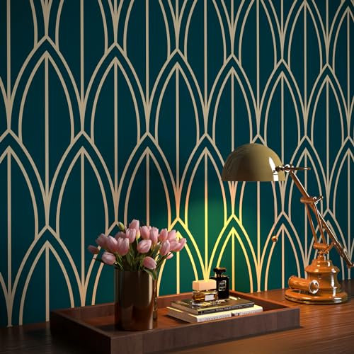 FunStick Carta da Parati Motivo Geometrico Carta Adesiva per Mobili Fantasia Geometrica Verde Blu Pellicola Adesiva per Mobili Verde Blu Rivestimento Parete Camera da Letto Bagno Geometrico 44.5CM×3M