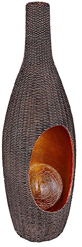 Solarleuchte Rattan-Optik goldfarben mit Glaskugel Solarleuchte Gartendeko für Außen Deko Design, Crackle braun, LED warmweiß, LxH 14,3x45,5 cm