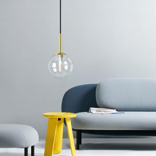Jadssox Lámpara colgante de globo de cristal, iluminación colgante moderna de mediados de siglo, lámpara de techo, lámpara de isla de cocina, luces suspendidas G9 para dormitorio, mesita de noche, com