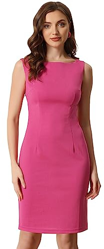 Allegra K Vestido Tubo sin Mangas para Mujer Cuello Barco Casual Vestidos de Oficina Rosa Caliente XXL