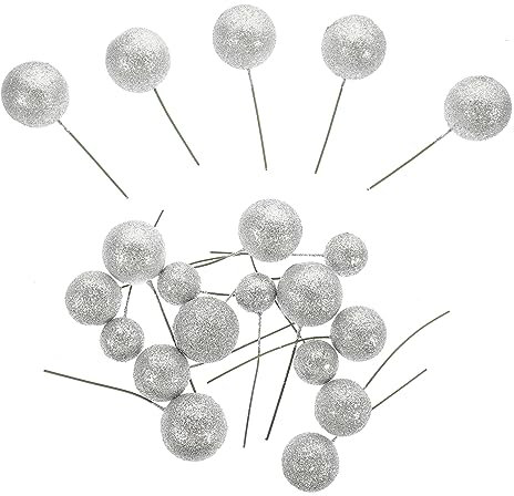20pcs Mini Ball Cupcake Topper Silver Foam Iron Glitter Cake Decoration