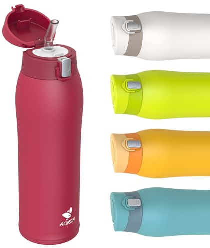 AORIN Trinkflasche - 750ml - 18/8 Edelstahl Wasserflasche Auslaufsicher -Trinkflasche mit Strohhalm BPA-Frei | Schule, Sport, Wasser, Fahrrad