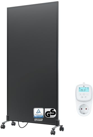 BR Bringer Infrarotheizung Standgerät - 1200 Watt - Energiesparend - Mobile Elektroheizung mit Standfüßen auf Rollen, Smart Thermostat, WiFi und App - TÜV & GS (schwarz)