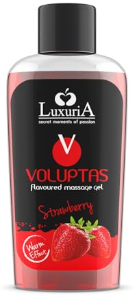 INTIMATELINE | Voluptas Erdbeere Massagegel Erdbeergeschmack 100 ml | Essbar, stimulierend mit wärmender Wirkung, feuchtigkeitsspendend und weichmachend