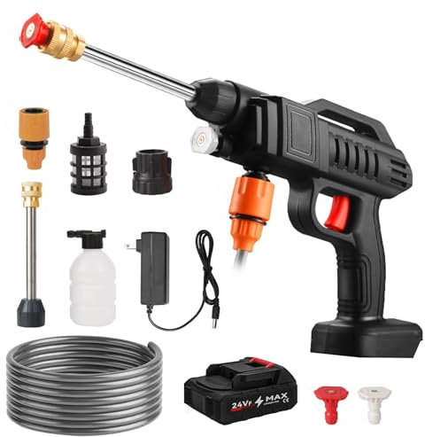 Akku Hochdruckreiniger, 21V 70Bar Tragbarer Hochdruckreiniger, 30000mAh Mobiler Hochdruckreiniger mit Multifunktionale Druckdüse, Schaumsprüher, für Auto, Terrasse, Fenster, Rasen (10000mAh)