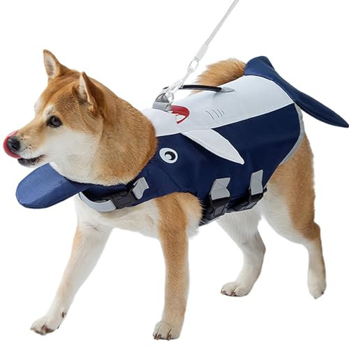 RUYICZB Schwimmweste Hunde Hai, Ripstop Hunde Rettungsweste Mit Hervorragendem Auftrieb, Einstellbar & Langlebig Hundeschwimmweste Mit Griff Für Kleine Mittel Große Hunde,XXL