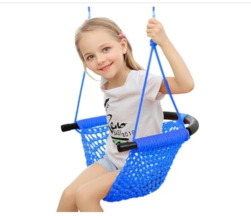 ROPECUBE Hand-Knitting Toddler Swing, Swing Seat for Kids with Adjustable Ropes, for Outdoor Indoor, Playground, Backyard (Classic Blue)