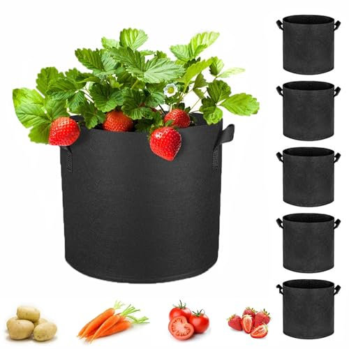 LSRVNM Lot de 6 Sacs de Plantation 25 x 22 cm, Pots en Tissu 11L, Sac de Culture en Tissu Non-Tissé Noir avec Poignées, Réutilisables - Idéal pour Pomme de Terre, Plante, Tomate, Végétale