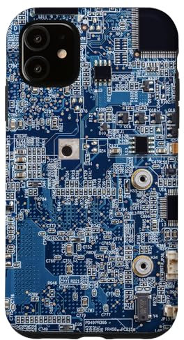 Coque pour iPhone 11 Carte mère Microchip Circuit IT Fond d'ordinateur Bleu