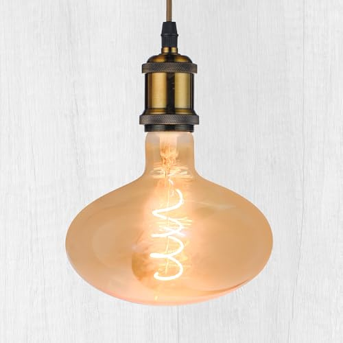 WHFIALUX Oversized Decorative LED Light Bulbs,Giant Vintage Edison Light Bulb,TM160 Huge Mushroom Shape Bulbs,Pendant Lighting,Amber Glass 2200K Warm White,6W Dimmable 250LM(40W eq.),E26 Base (TM160)