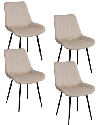 Baroni Home Set di 4 Sedie Moderne con Rivestimento in Velluto e Gambe in Acciaio Nero, Poltrona da Soggiorno, Camera da Letto, Sala da Pranzo, 53x86x44 cm Beige