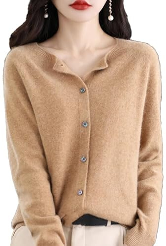 Cardigan in Cashmere per Donna, Cardigan in Cashmere, Maglione in Cashmere da Donna, Scollo a V, Bottoni in Maglia sul Davanti, Top Casual alla Moda (Cammello,XL)