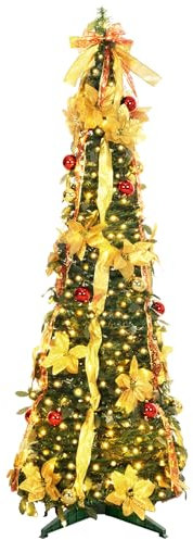 HOMCOM Árbol de Navidad 180 cm con Luces LED Artificial Plegable con Adornos Pre-instalados Árbol Navideño para Interior Verde