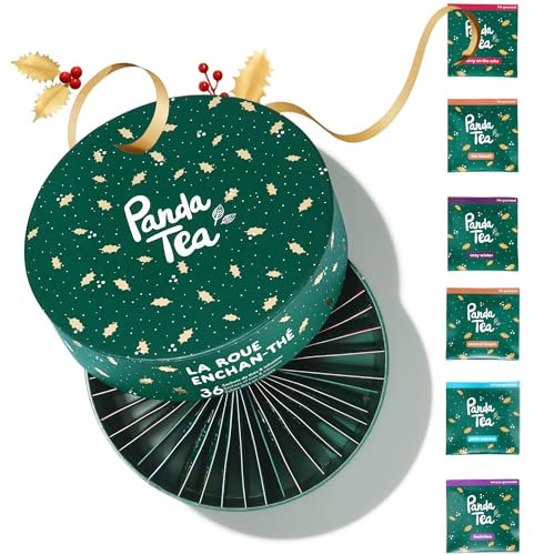Panda tea – Caja de regalo de té orgánico de Navidad – Surtido de 6 té e infusiones de invierno – Té negro, té de menta pimienta, Rooibos & manzanilla – Ideal como regalo para regalar