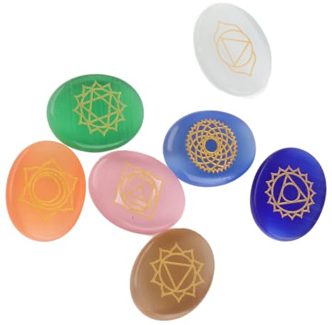 7 Piedras de Cristal de Chakra, Piedras de Palma de Meditación Curativa Espiritual, Juego de Piedras de Chakra, Piedras de Palma Grabadas con ágata de Cristal para la Tranquilidad