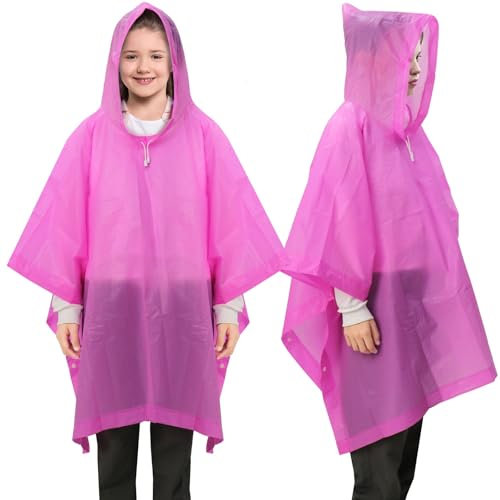ANYOO Regenponcho Kinder Wasserdichte 2 Stück für Mädchen Jungen, Leichter Regencape Regenschutz PEVA Regenmantel mit Kapuze für Kinder Größe 100-150 cm Camping Wandern Reisen, Rosa