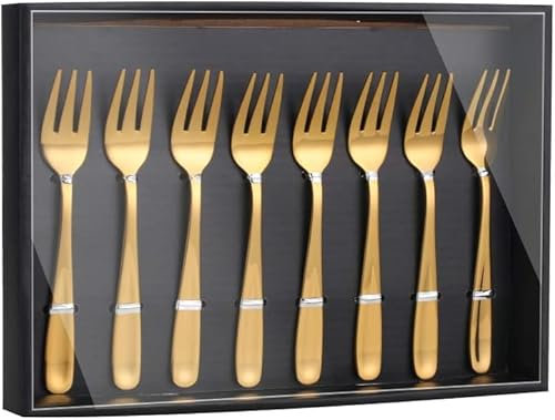 Buyer Star Mini Golden Dessert Pastry Forks, Stainless Steel for Appetiser Cocktail Fork Set of 8, Gold Mini Forks Dishwasher Safe (Gold with Box)